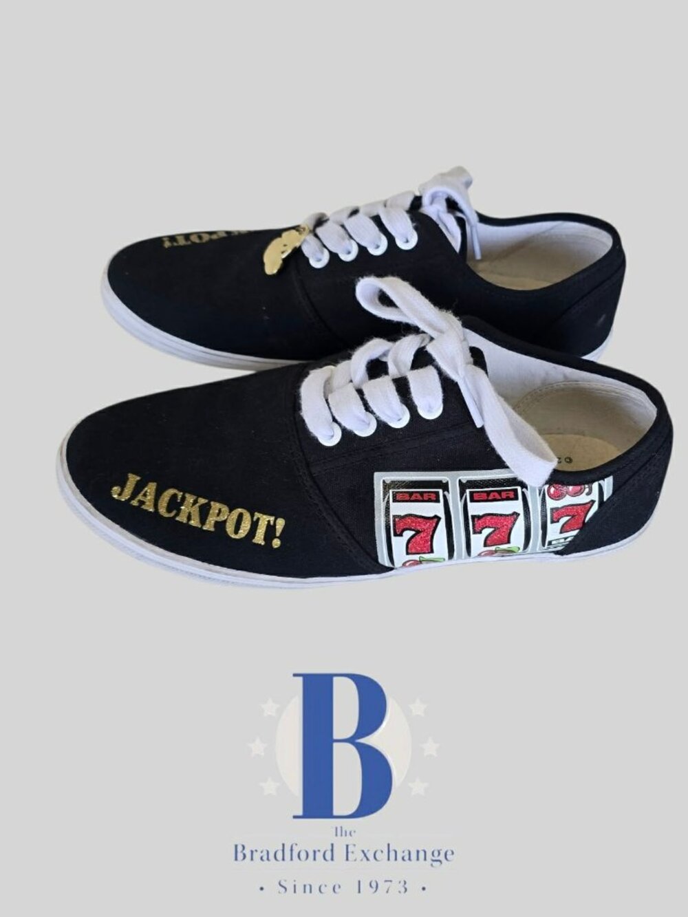Bradford  Exchange Hit the Jackpot 777 Cherry Cham Canvas Lace Up Shoes Womens 8